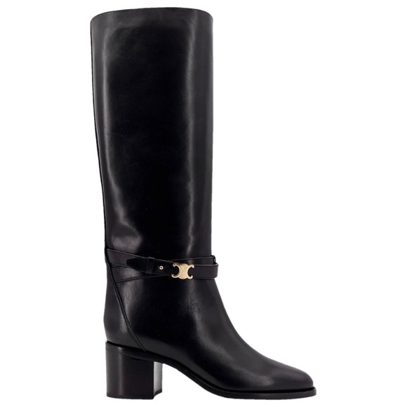 CELINE Garance Triomphe logo strap high boots tall leather boots - Picture 1 of 4